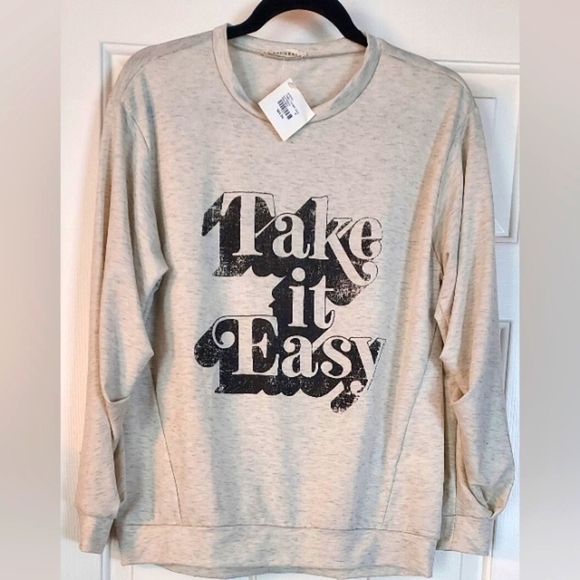 Nwt - Promesa Brand Women's Lightweight Sweatshirt "Take It Easy" Oatmeal Color - Picture 1 of 3